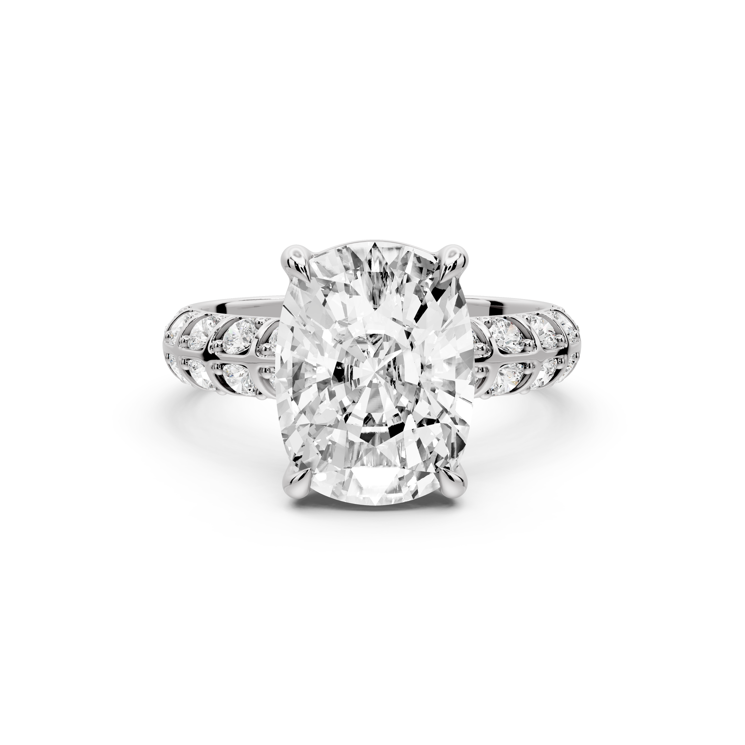 Jessica - 5ct platinum Ecushion Split-Shank Engagement Ring with Double-Row Shared-Prong Pavé Band