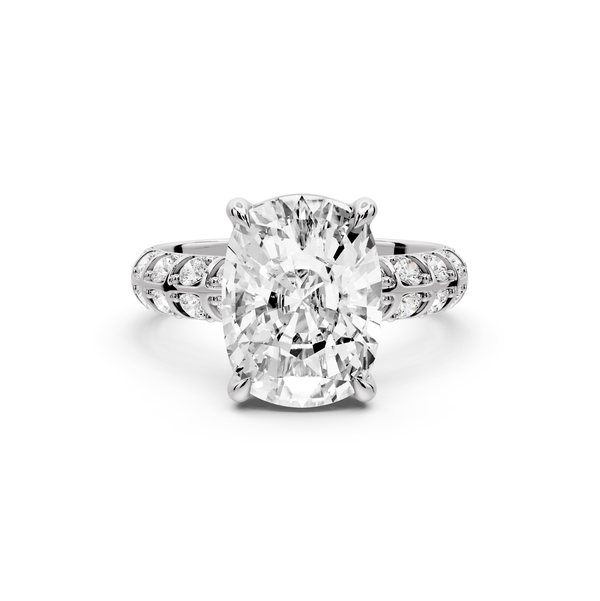Jessica - 5ct platinum Ecushion Split-Shank Engagement Ring with Double-Row Shared-Prong Pavé Band