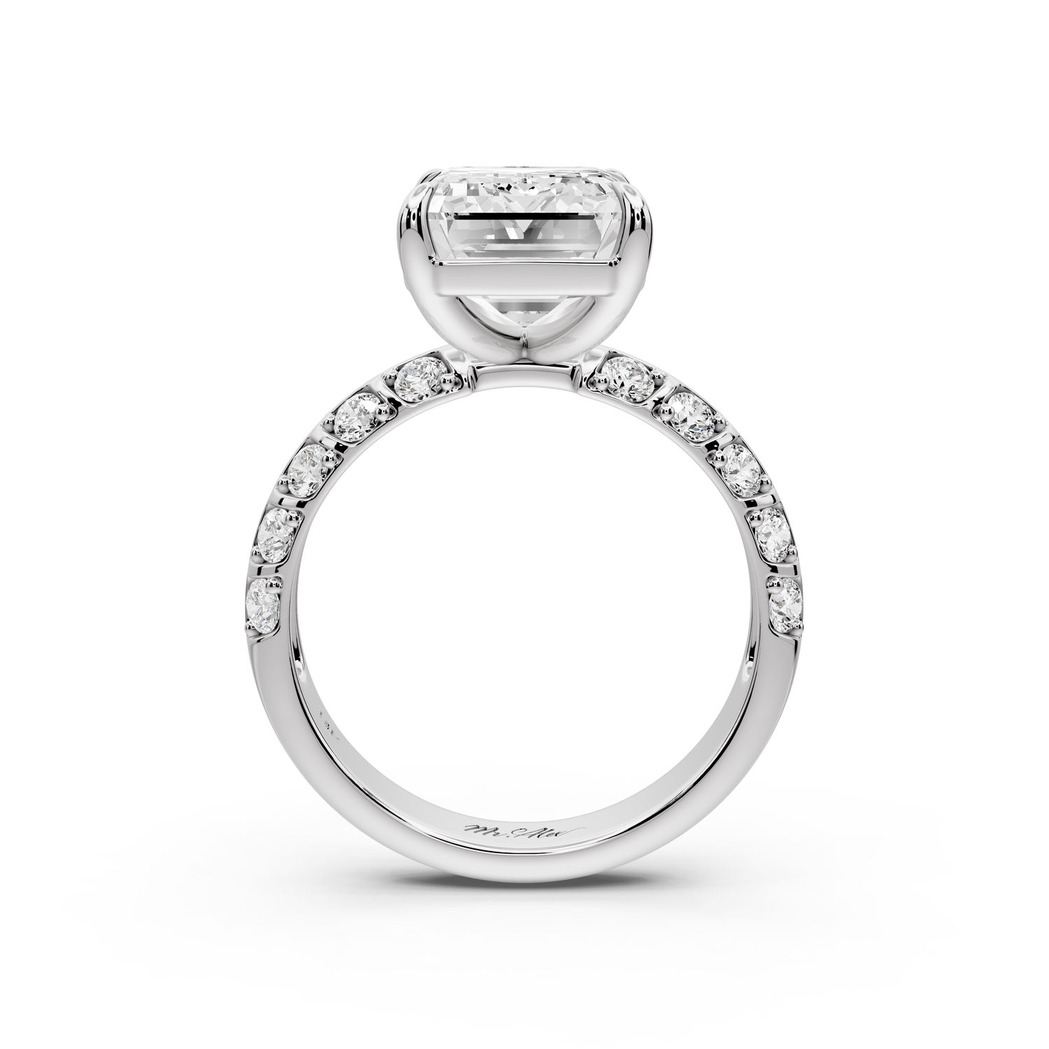 Jessica - 5ct platinum Emerald Split-Shank Engagement Ring with Double-Row Shared-Prong Pavé Band