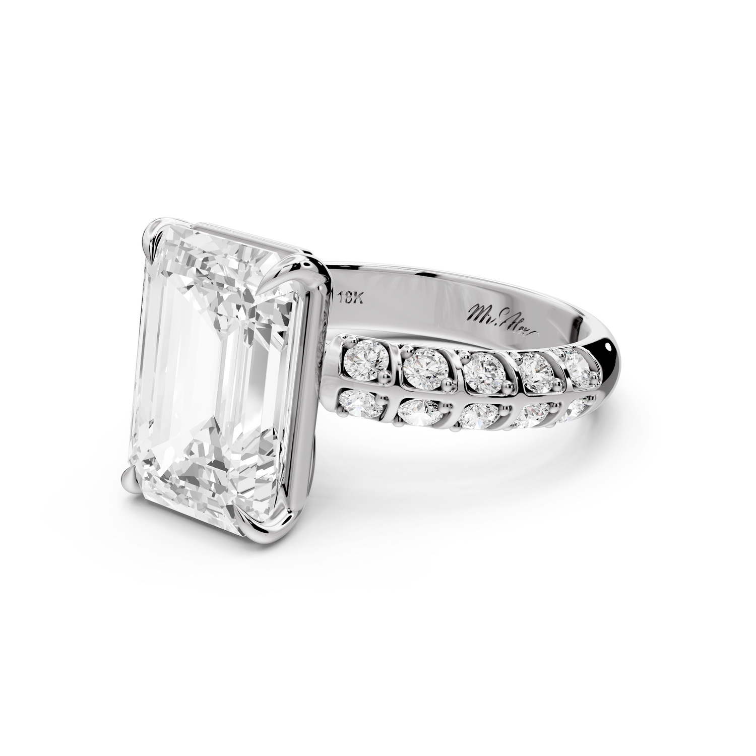 Jessica - 5ct platinum Emerald Split-Shank Engagement Ring with Double-Row Shared-Prong Pavé Band