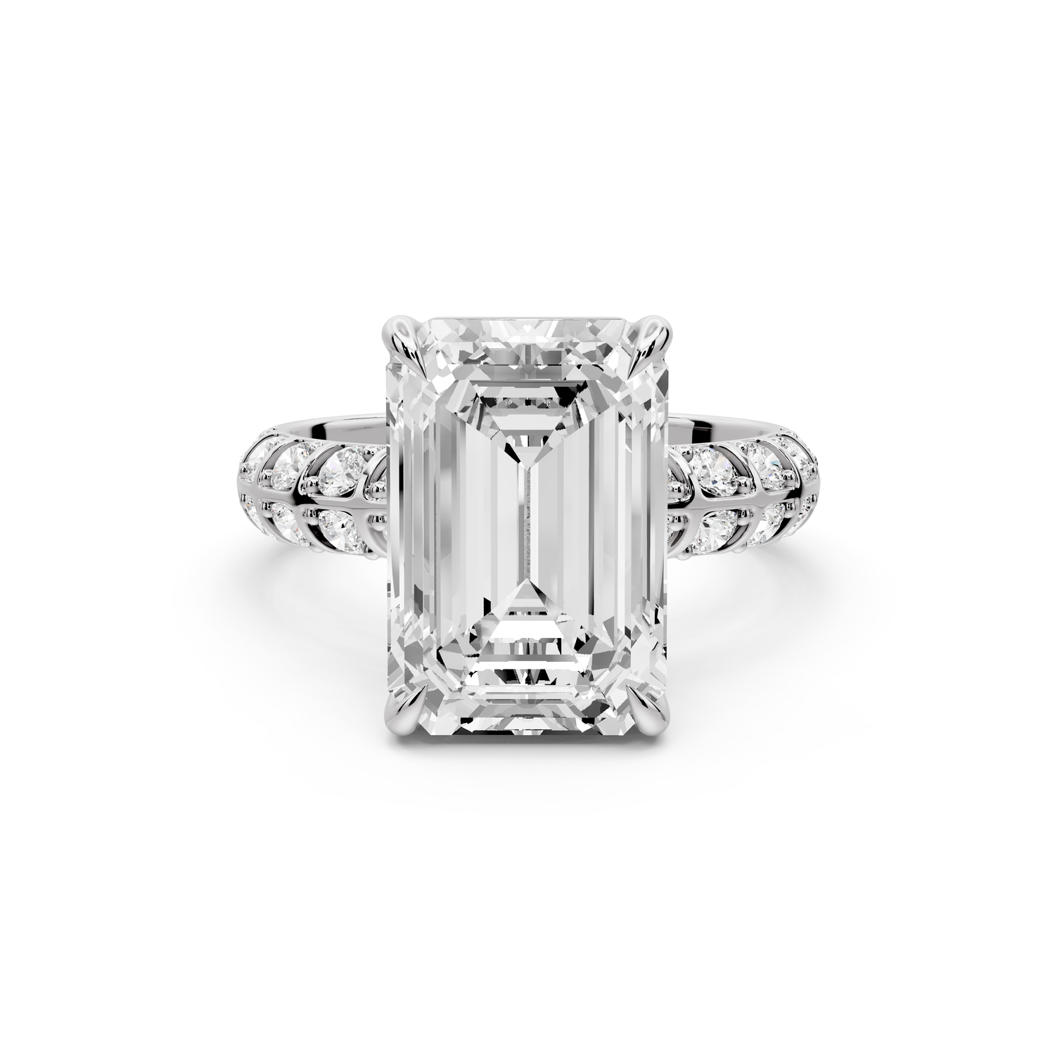 Jessica - 5ct platinum Emerald Split-Shank Engagement Ring with Double-Row Shared-Prong Pavé Band