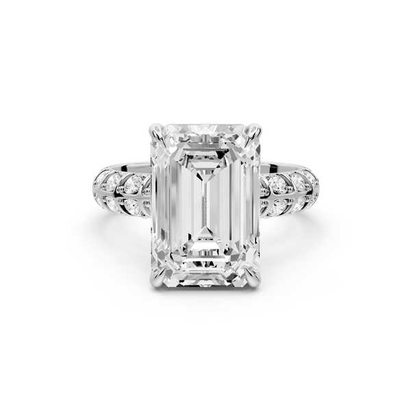 Jessica - 5ct platinum Emerald Split-Shank Engagement Ring with Double-Row Shared-Prong Pavé Band