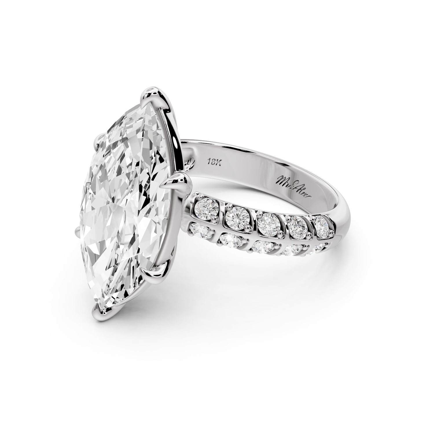 Jessica - 5ct platinum Marquise Split-Shank Engagement Ring with Double-Row Shared-Prong Pavé Band