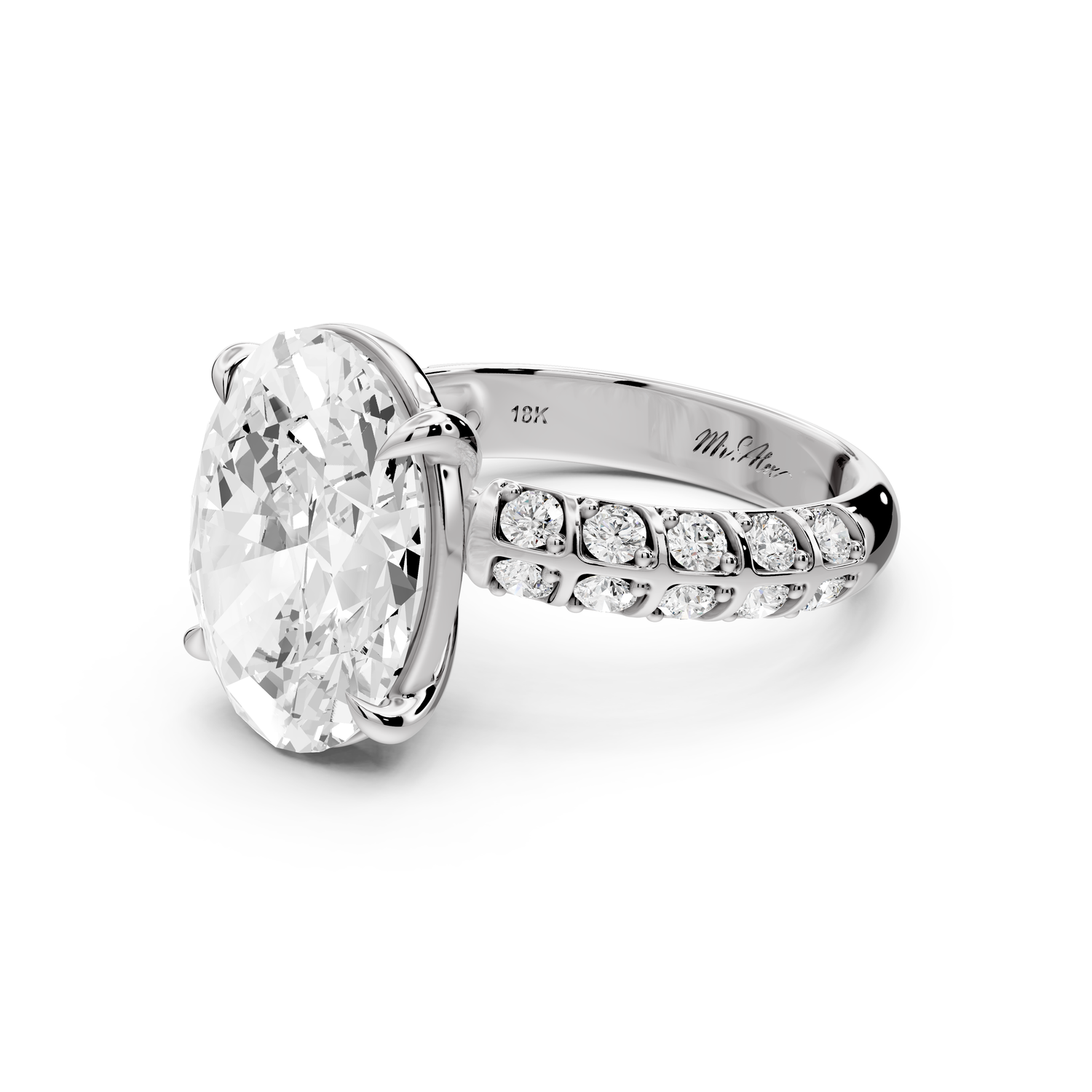 Jessica - 5ct platinum Oval Split-Shank Engagement Ring with Double-Row Shared-Prong Pavé Band