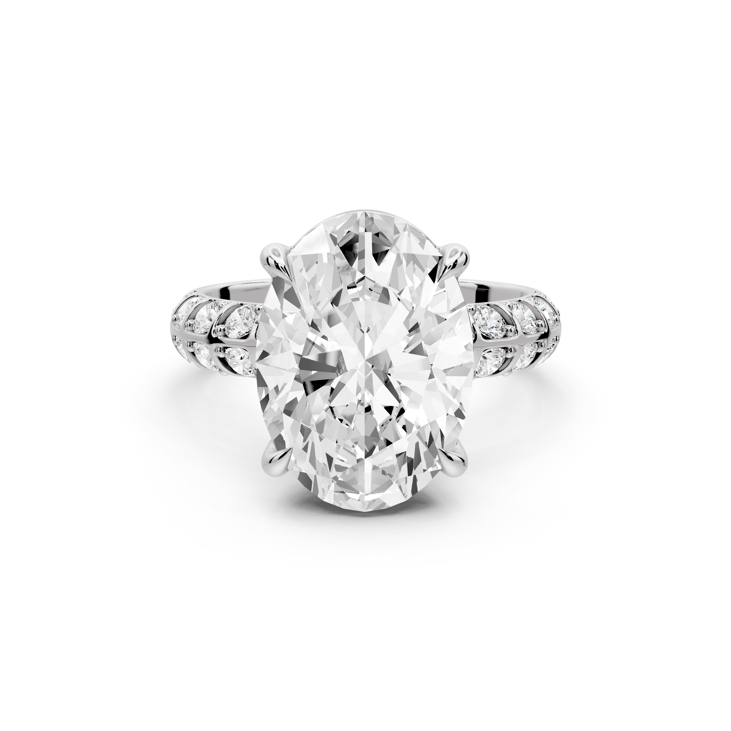 Jessica - 5ct platinum Oval Split-Shank Engagement Ring with Double-Row Shared-Prong Pavé Band