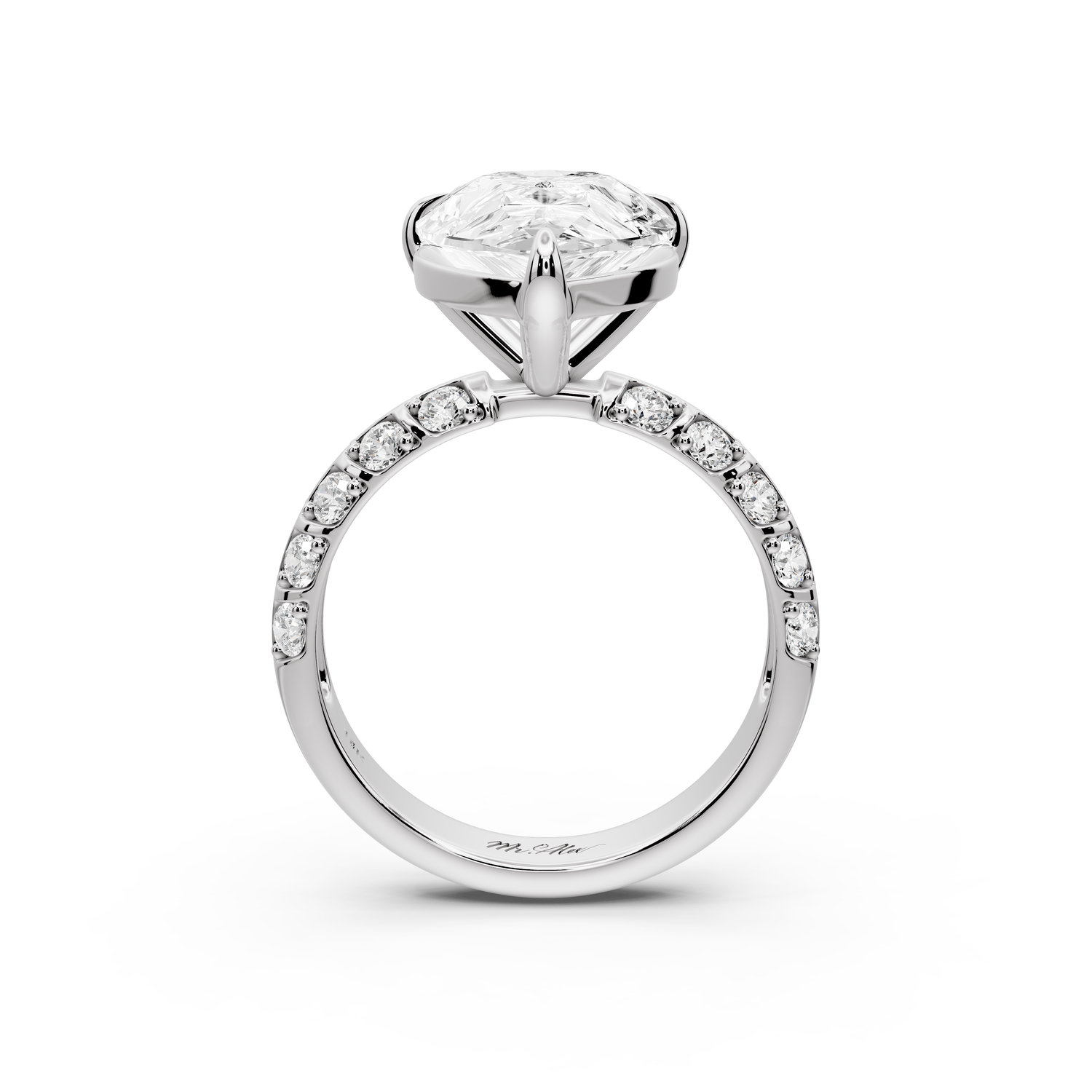 Jessica - 5ct platinum Pear Split-Shank Engagement Ring with Double-Row Shared-Prong Pavé Band