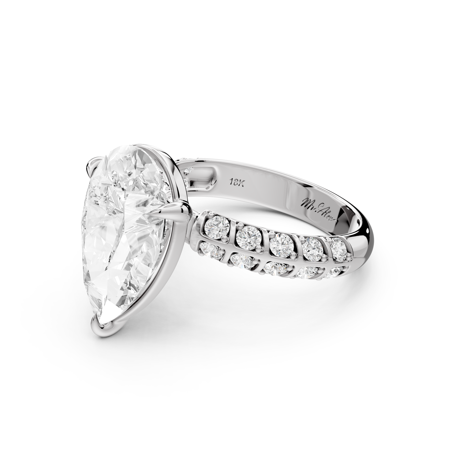 Jessica - 5ct platinum Pear Split-Shank Engagement Ring with Double-Row Shared-Prong Pavé Band