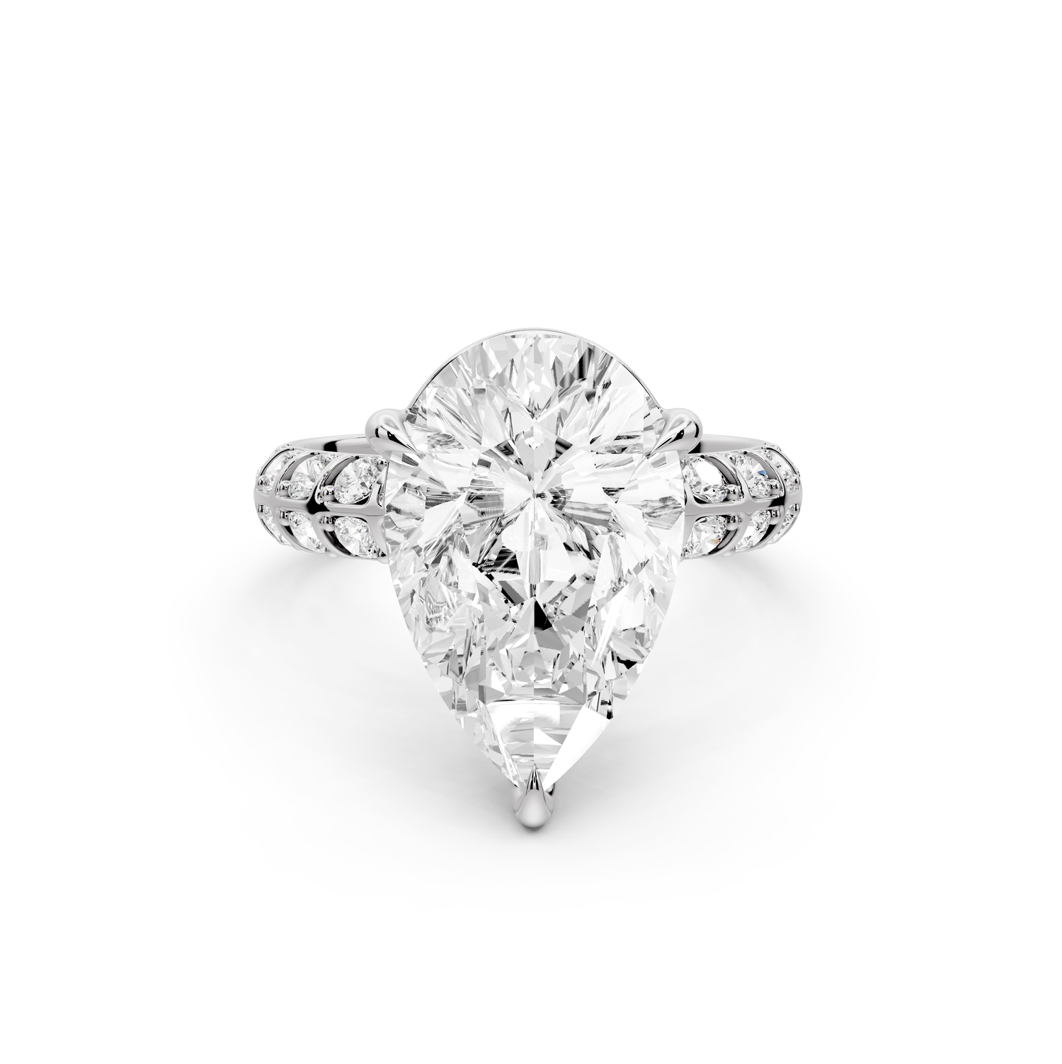Jessica - 5ct platinum Pear Split-Shank Engagement Ring with Double-Row Shared-Prong Pavé Band