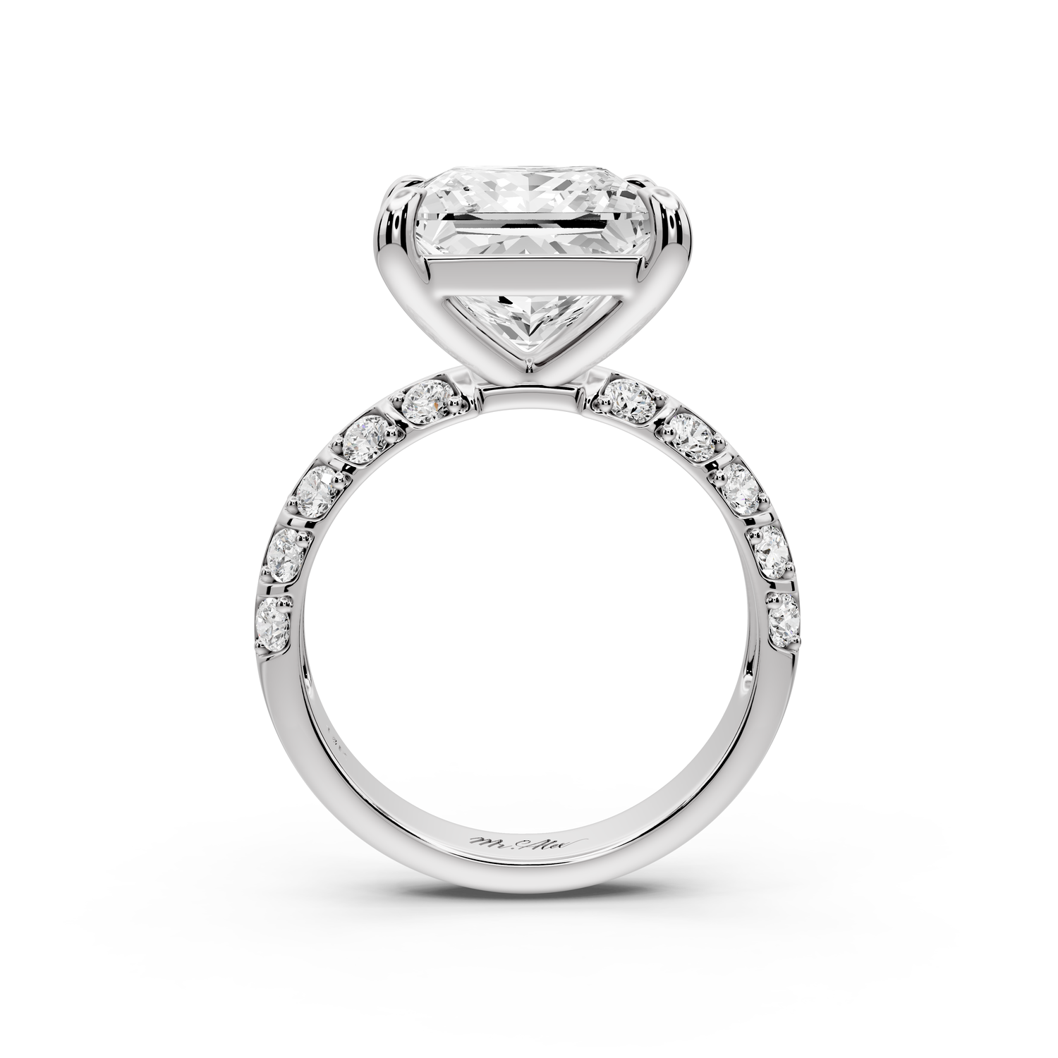 Jessica - 5ct platinum Princess Split-Shank Engagement Ring with Double-Row Shared-Prong Pavé Band