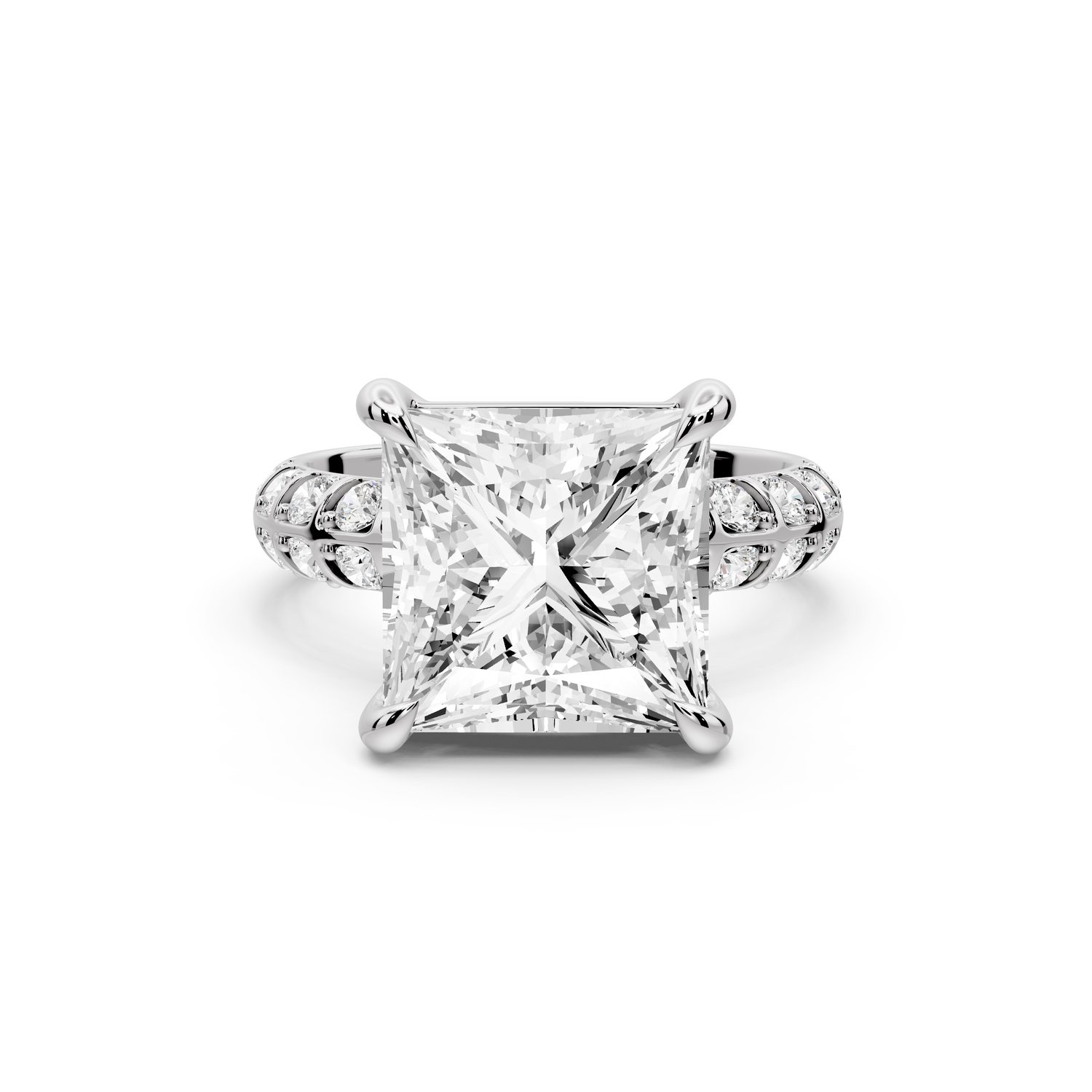 Jessica - 5ct platinum Princess Split-Shank Engagement Ring with Double-Row Shared-Prong Pavé Band