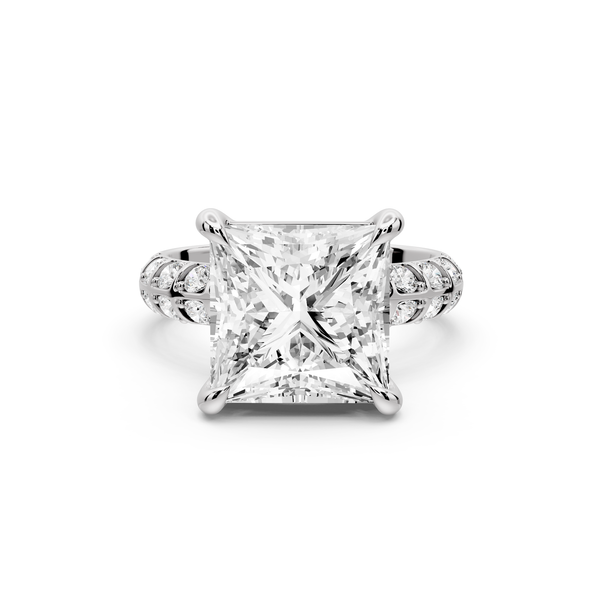 Jessica - 5ct platinum Princess Split-Shank Engagement Ring with Double-Row Shared-Prong Pavé Band