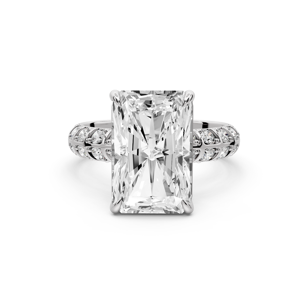 Jessica - 5ct platinum Radiant Split-Shank Engagement Ring with Double-Row Shared-Prong Pavé Band