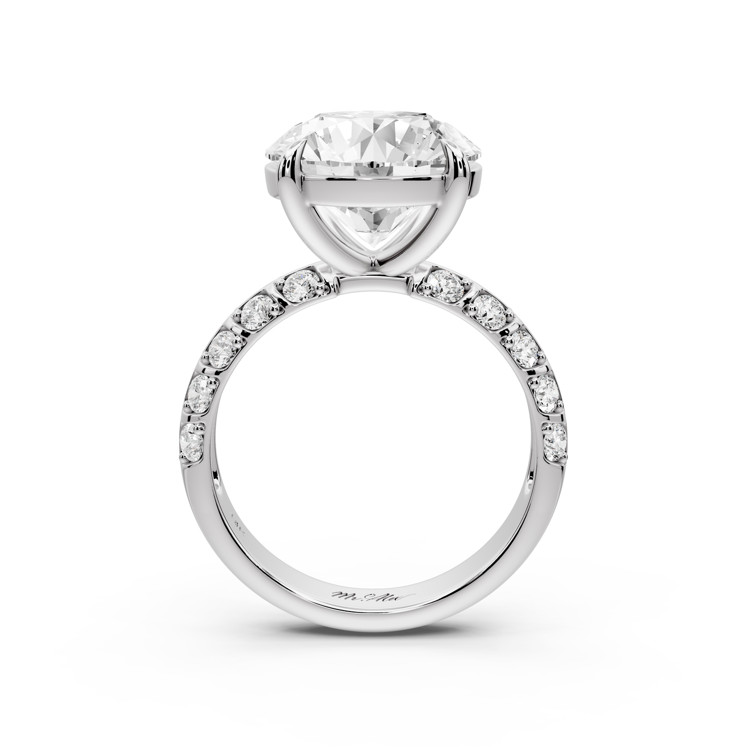 Jessica - 5ct platinum Round Split-Shank Engagement Ring with Double-Row Shared-Prong Pavé Band