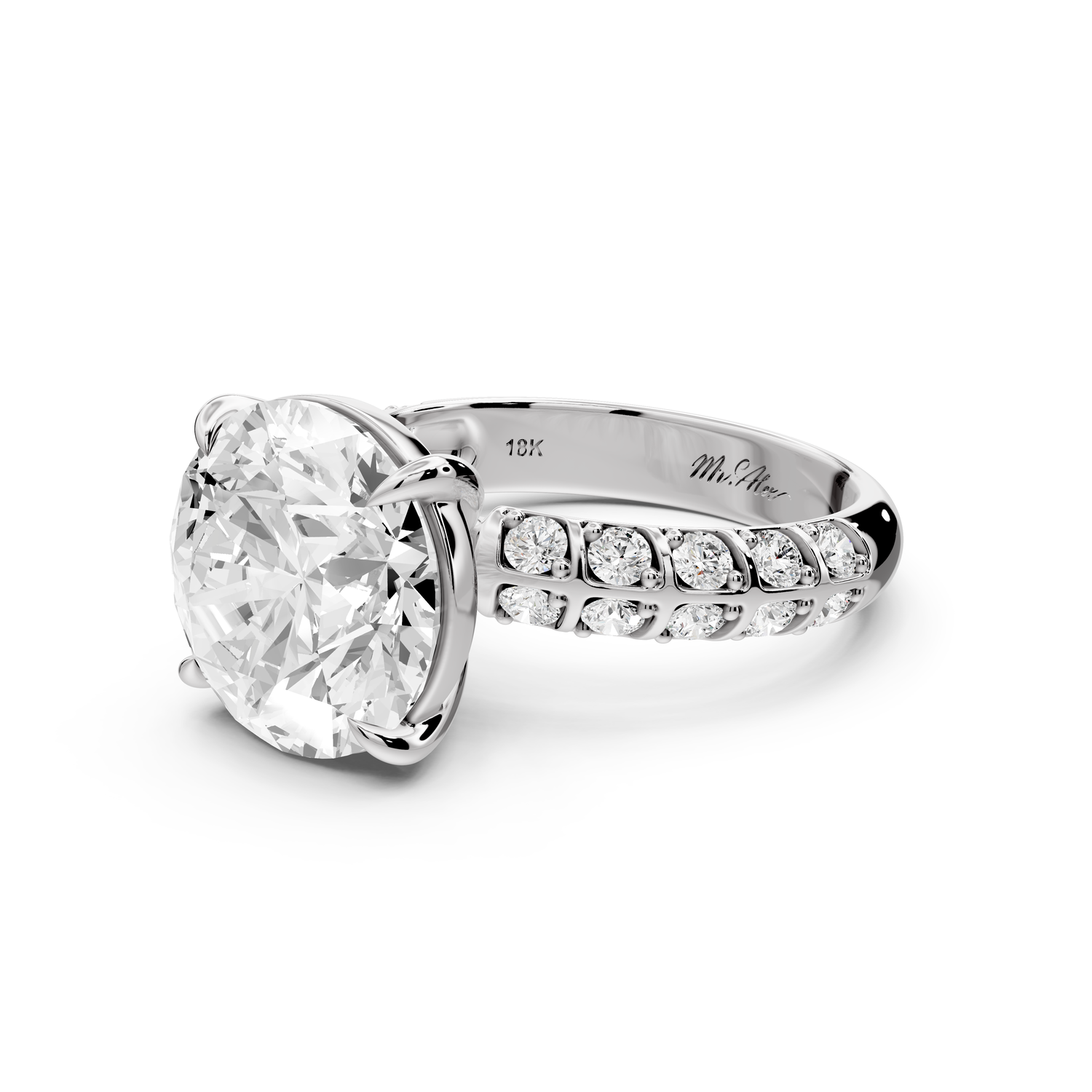Jessica - 5ct platinum Round Split-Shank Engagement Ring with Double-Row Shared-Prong Pavé Band