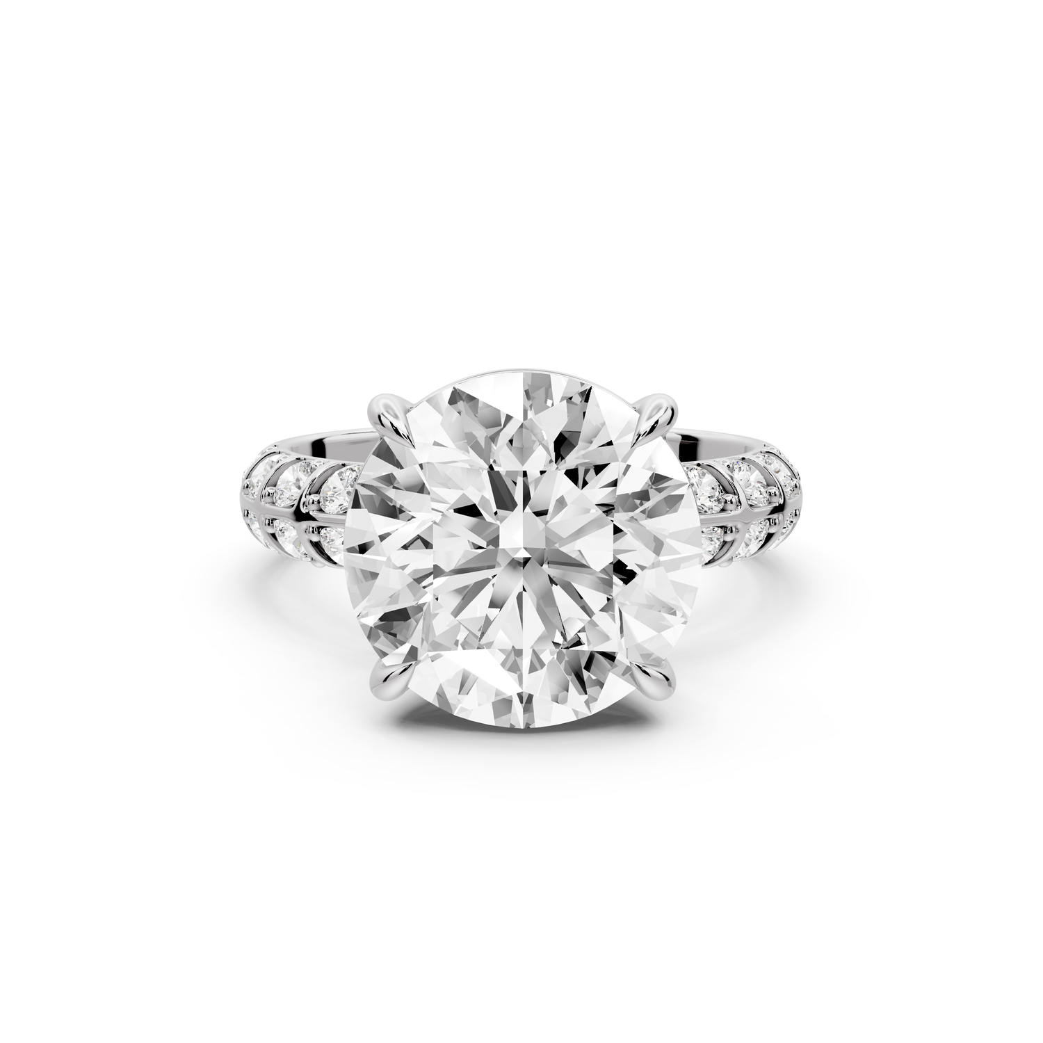 Jessica - 5ct platinum Round Split-Shank Engagement Ring with Double-Row Shared-Prong Pavé Band
