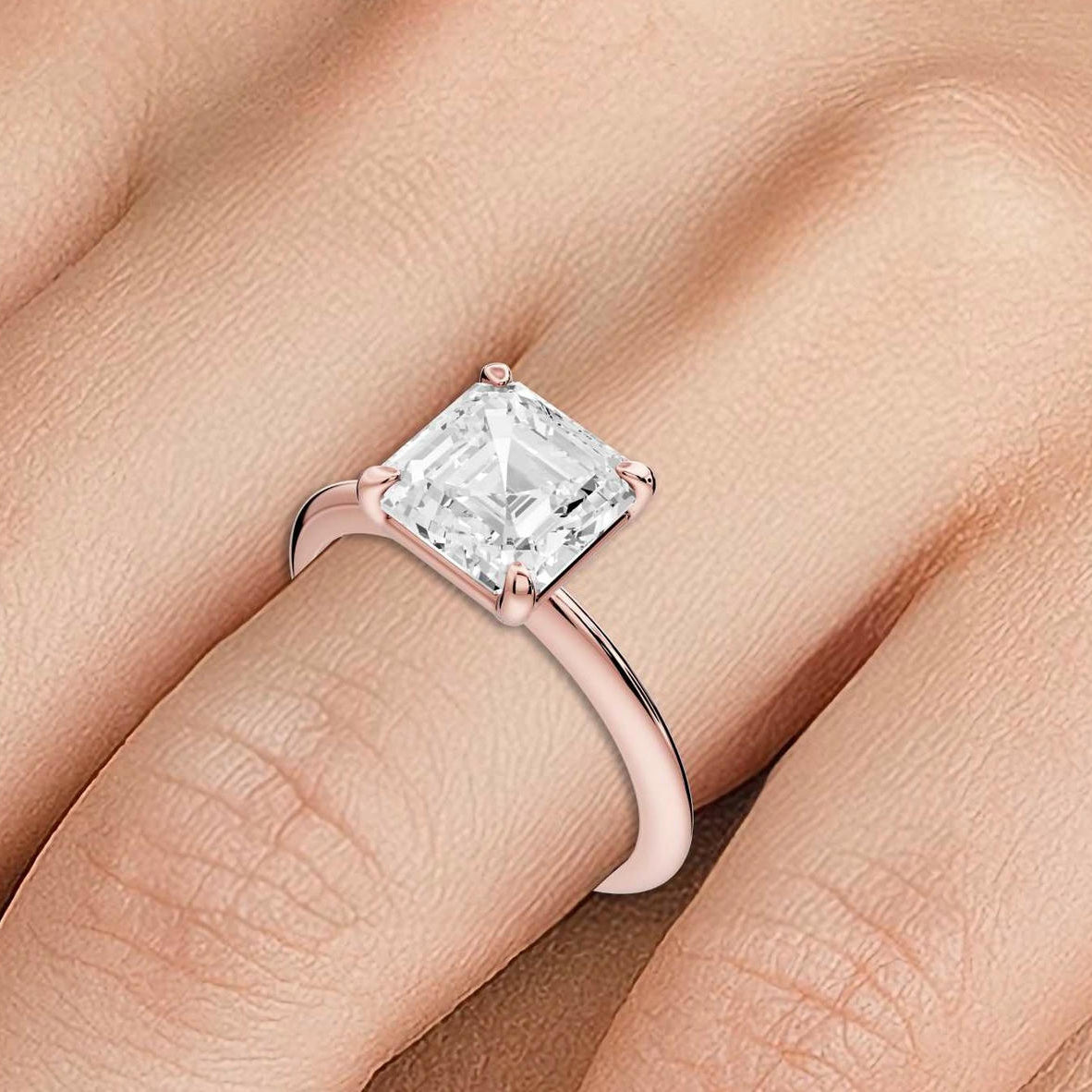 Odessa - 2ct 14k rose gold asscher Knife Edge Solitaire Engagement Ring