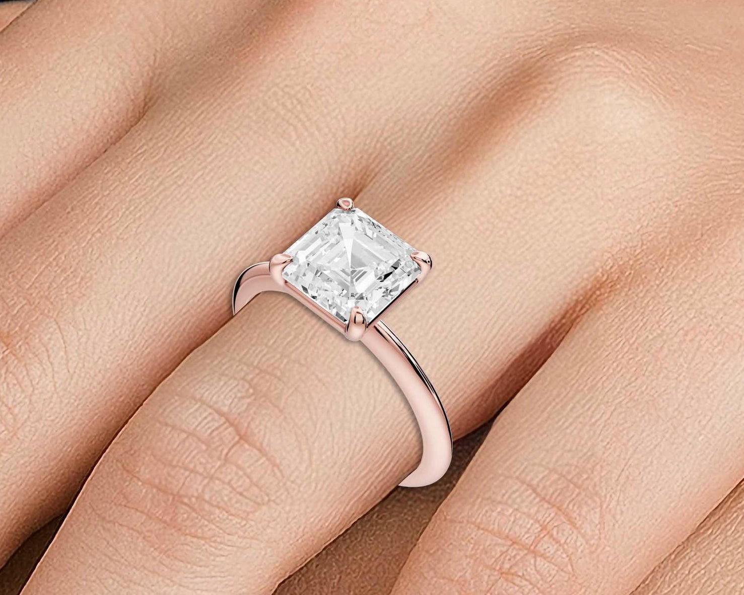 Odessa - 2ct 14k rose gold asscher Knife Edge Solitaire Engagement Ring