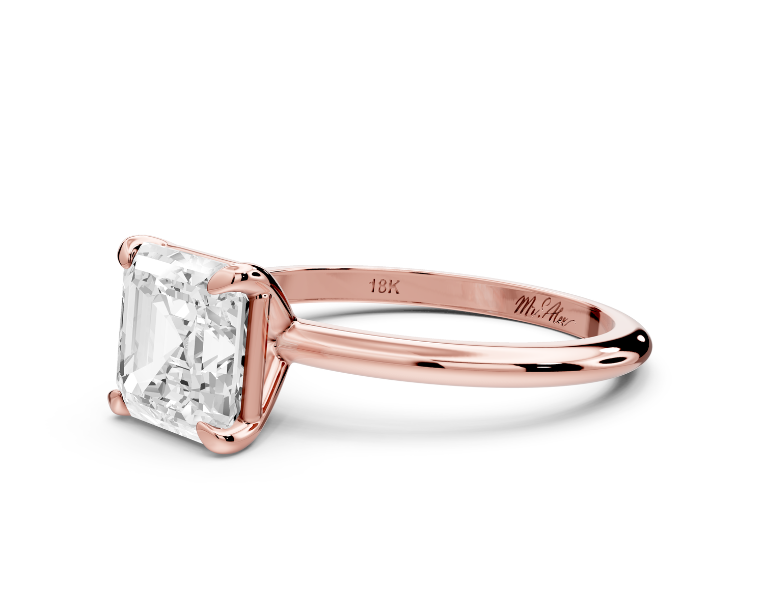 Odessa - 2ct 14k rose gold asscher Knife Edge Solitaire Engagement Ring