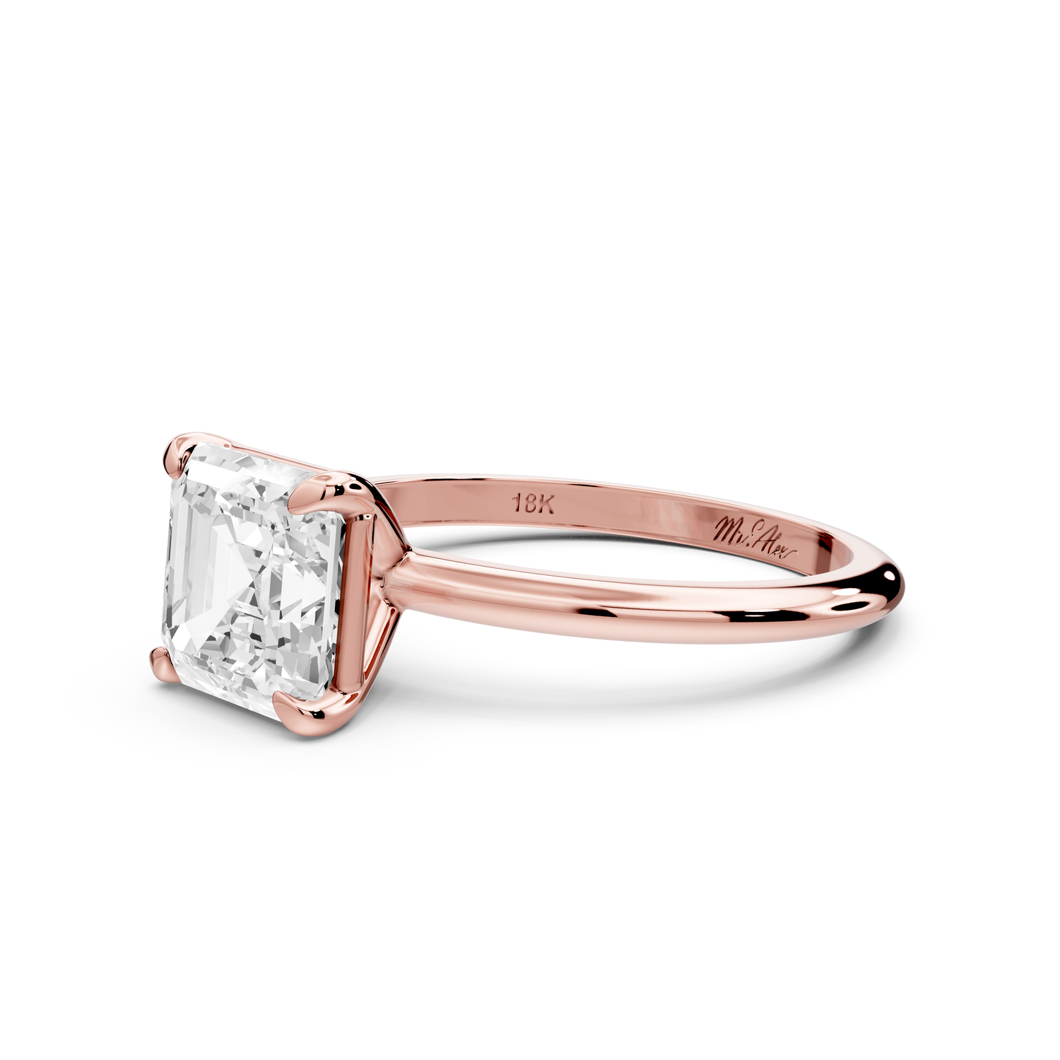 Odessa - 2ct 14k rose gold asscher Knife Edge Solitaire Engagement Ring