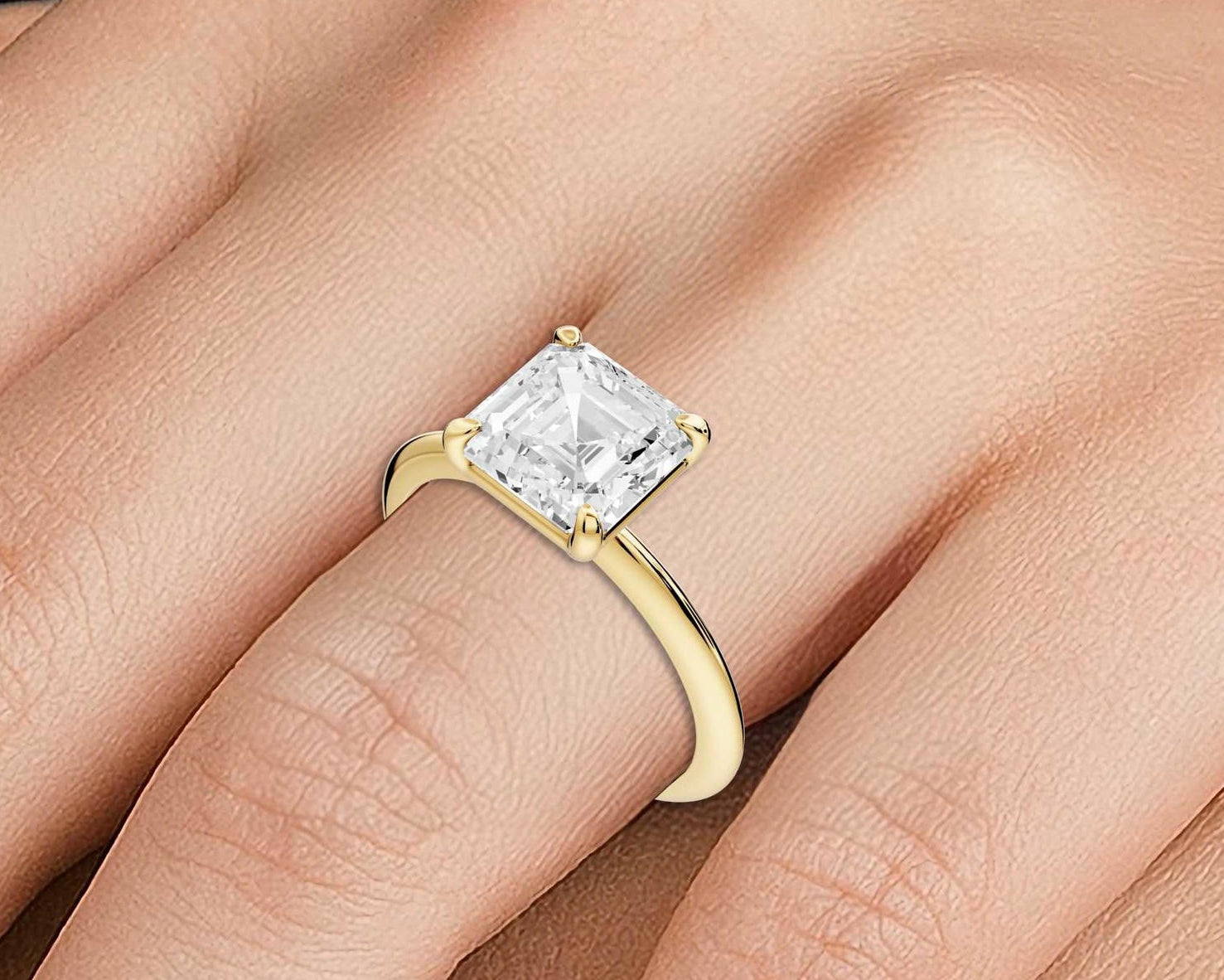 Odessa - 2ct 14k yellow gold asscher Knife Edge Solitaire Engagement Ring