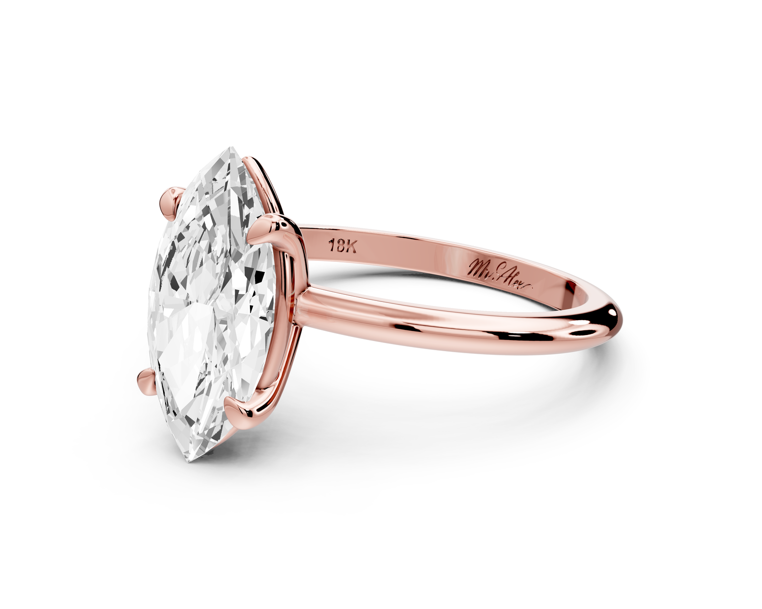 Odessa - 2ct 14k rose gold marquise Knife Edge Solitaire Engagement Ring