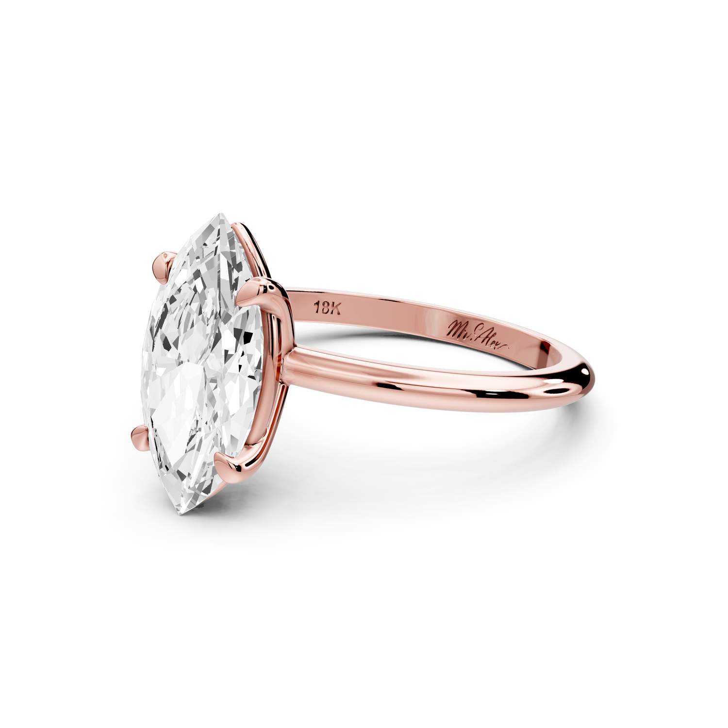 Odessa - 2ct 14k rose gold marquise Knife Edge Solitaire Engagement Ring