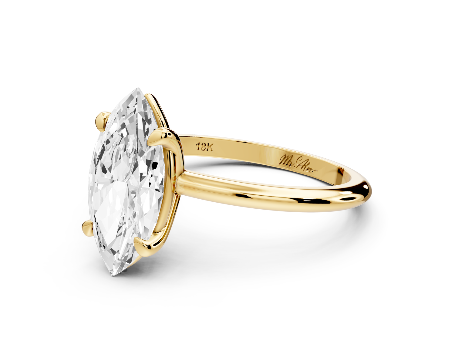 Odessa - 2ct 14k yellow gold marquise Knife Edge Solitaire Engagement Ring