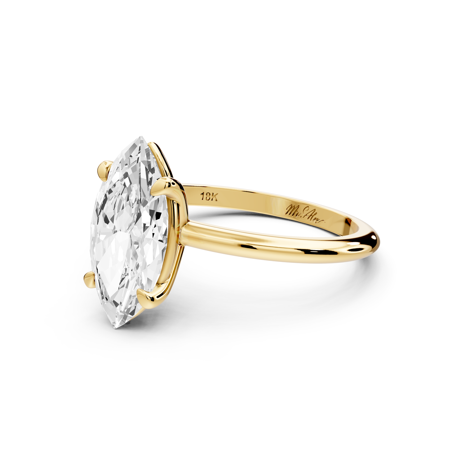 Odessa - 2ct 14k yellow gold marquise Knife Edge Solitaire Engagement Ring