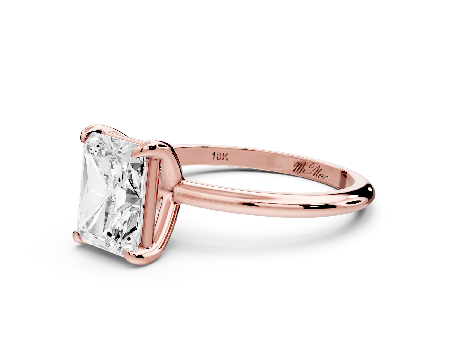 Odessa - 2ct 14k rose gold radiant Knife Edge Solitaire Engagement Ring