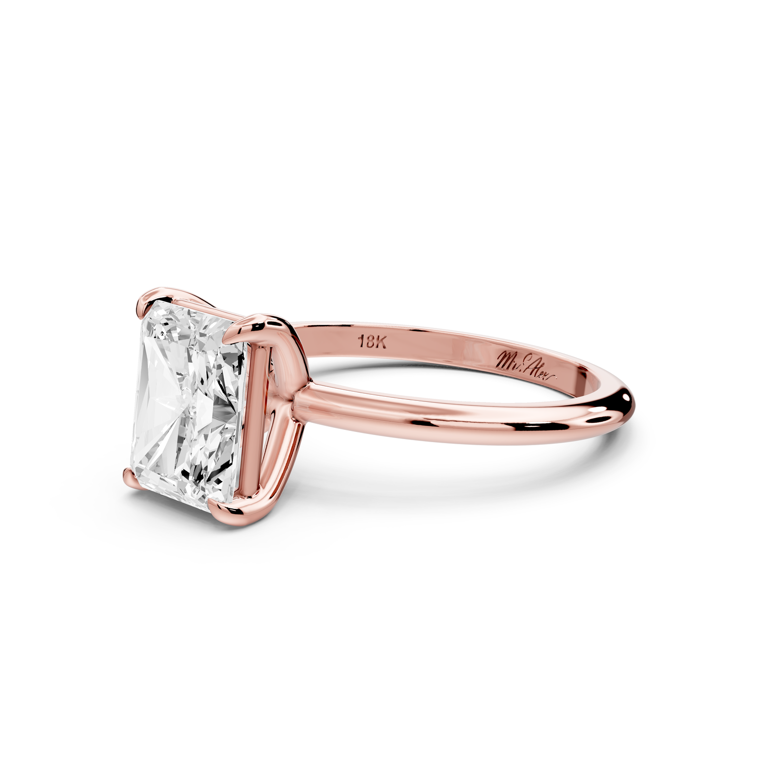 Odessa - 2ct 14k rose gold radiant Knife Edge Solitaire Engagement Ring