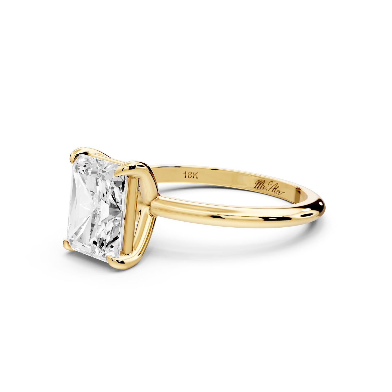 Odessa - 2ct 14k yellow gold radiant Knife Edge Solitaire Engagement Ring