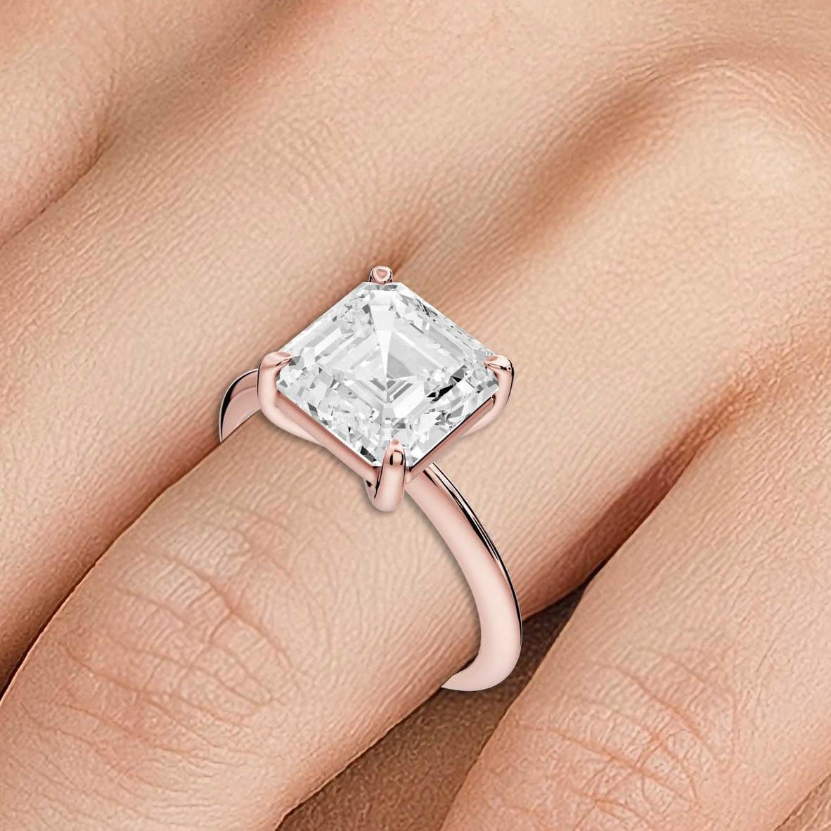Odessa - 3ct 14k rose gold asscher Knife Edge Solitaire Engagement Ring