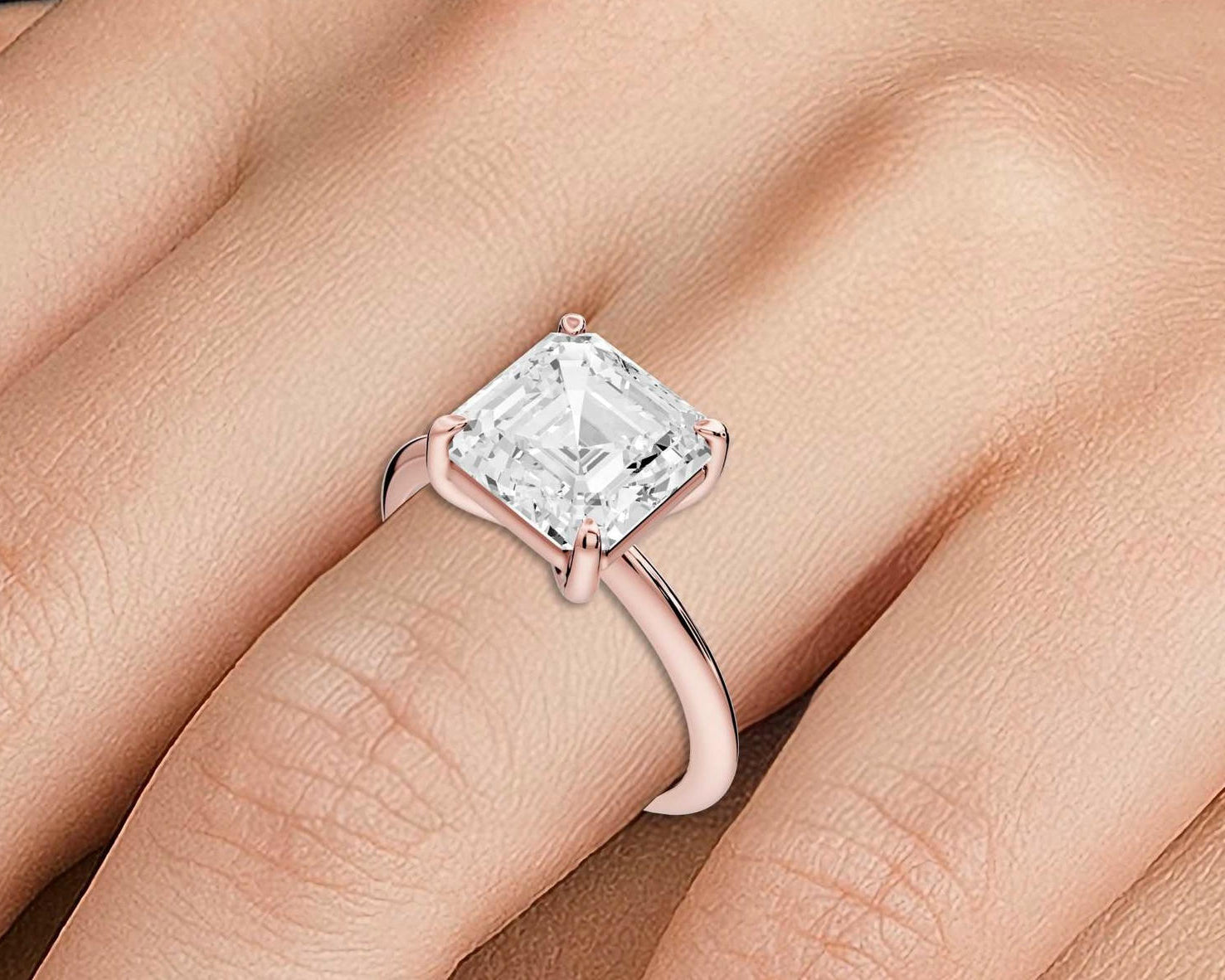 Odessa - 3ct 14k rose gold asscher Knife Edge Solitaire Engagement Ring
