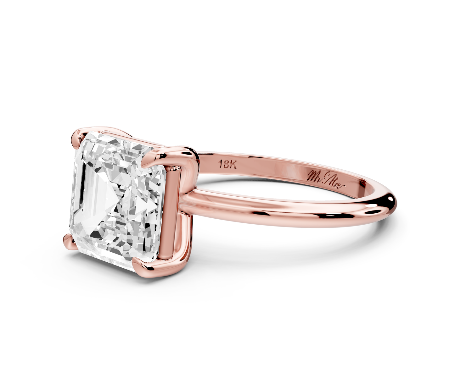 Odessa - 3ct 14k rose gold asscher Knife Edge Solitaire Engagement Ring