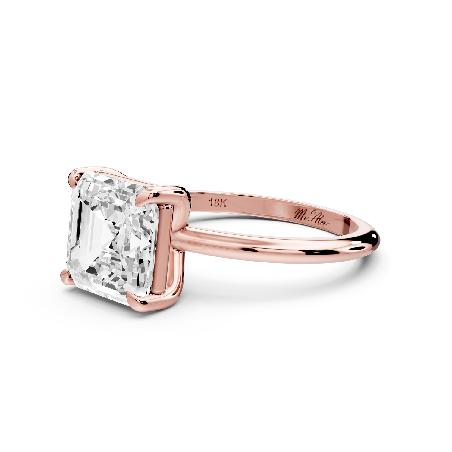 Odessa - 3ct 14k rose gold asscher Knife Edge Solitaire Engagement Ring