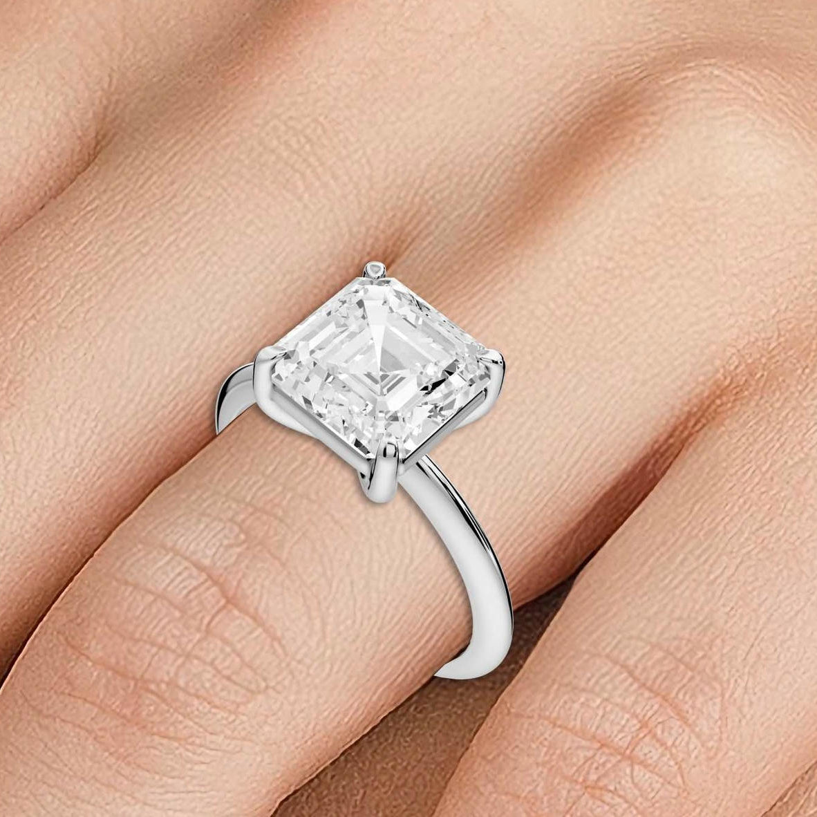 Odessa - 3ct 14k white gold asscher Knife Edge Solitaire Engagement Ring