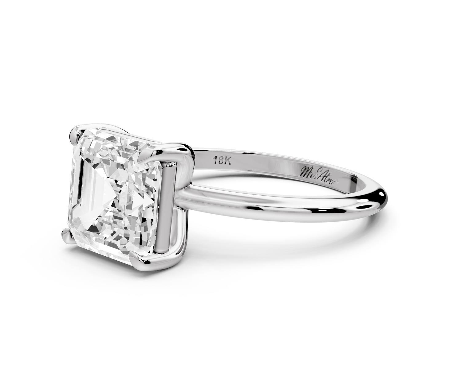 Odessa - 3ct 14k white gold asscher Knife Edge Solitaire Engagement Ring