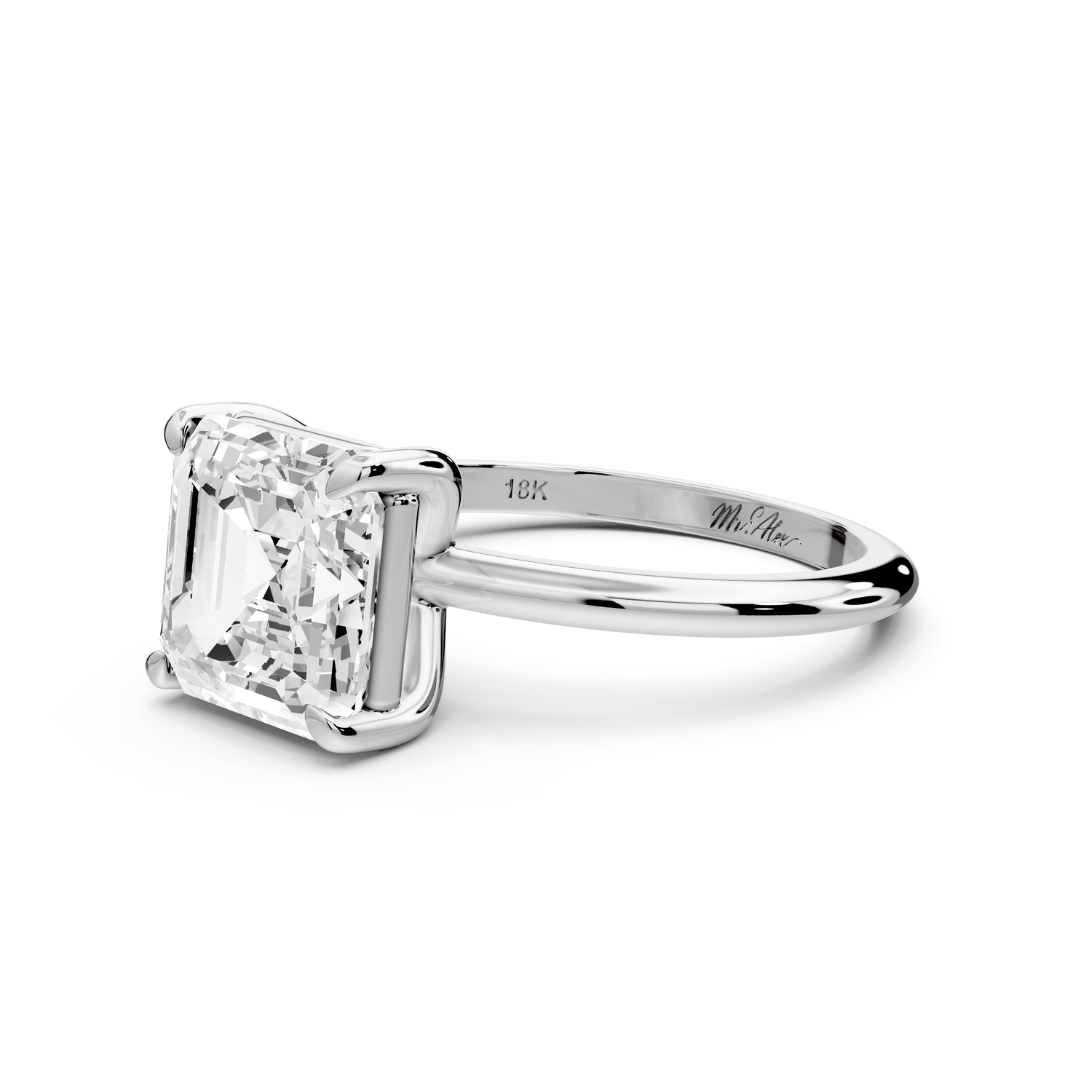 Odessa - 3ct 14k white gold asscher Knife Edge Solitaire Engagement Ring
