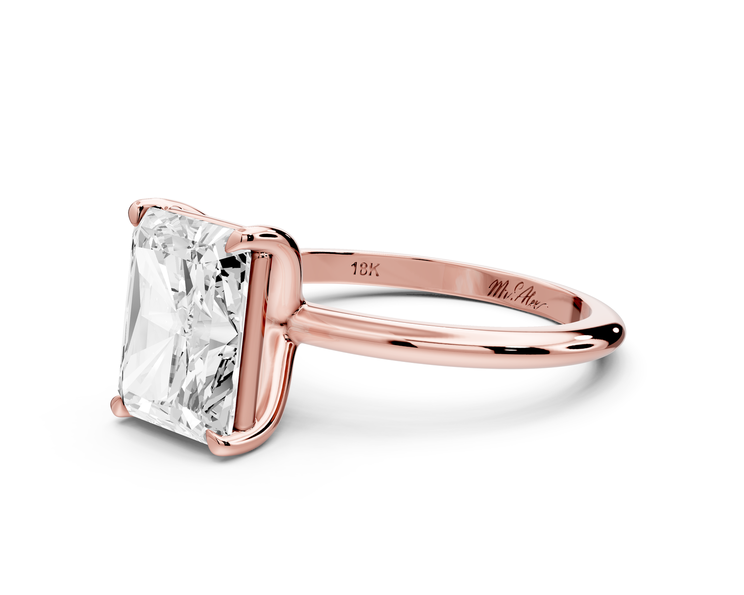 Odessa - 3ct 14k rose gold radiant Knife Edge Solitaire Engagement Ring