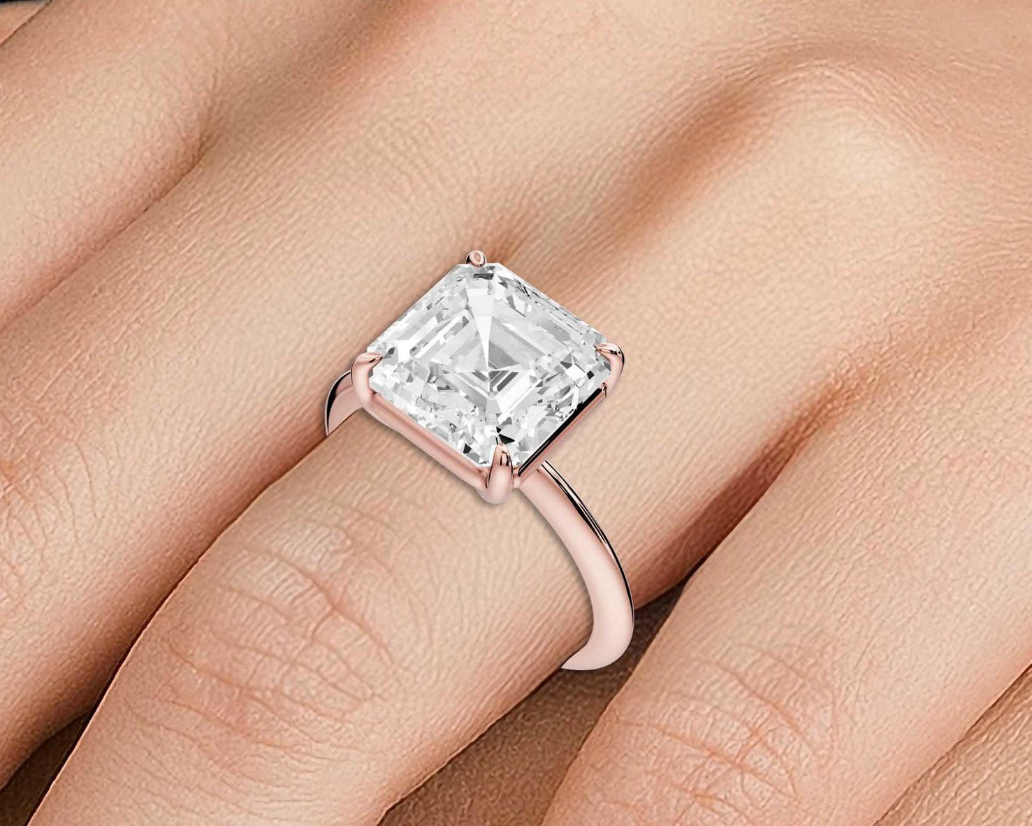 Odessa - 4ct 14k rose gold asscher Knife Edge Solitaire Engagement Ring