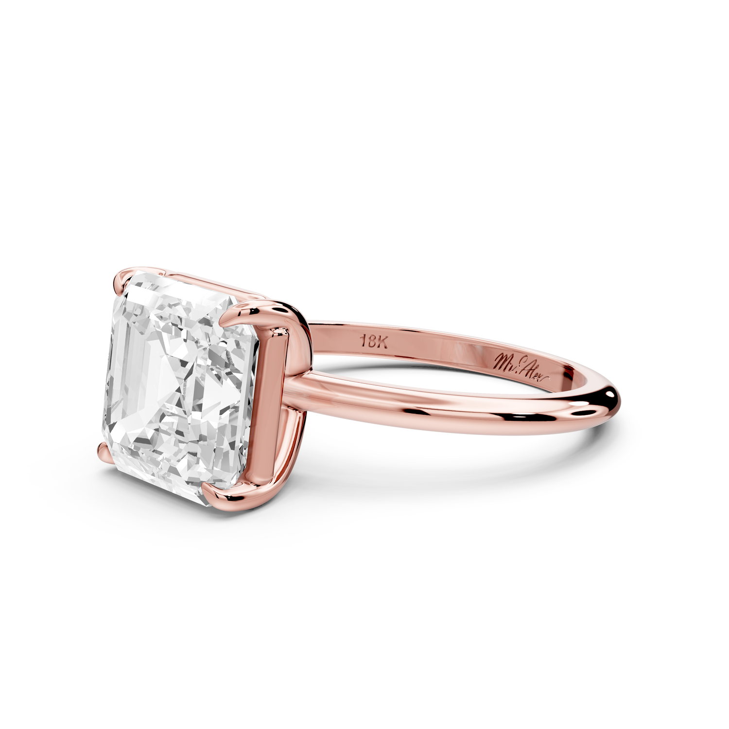 Odessa - 4ct 14k rose gold asscher Knife Edge Solitaire Engagement Ring