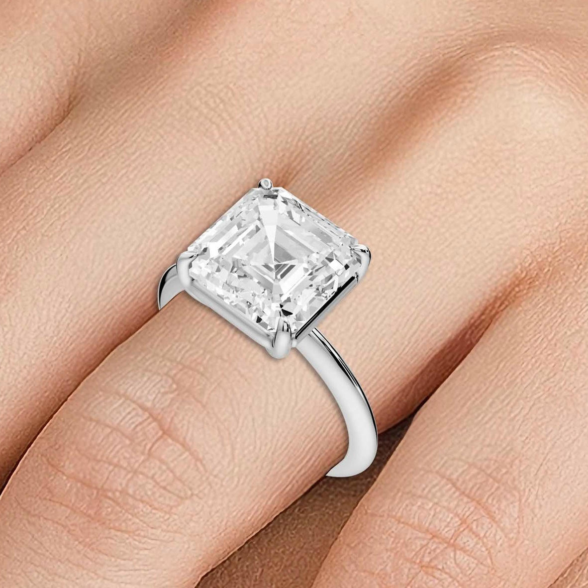 Odessa - 4ct 14k white gold asscher Knife Edge Solitaire Engagement Ring