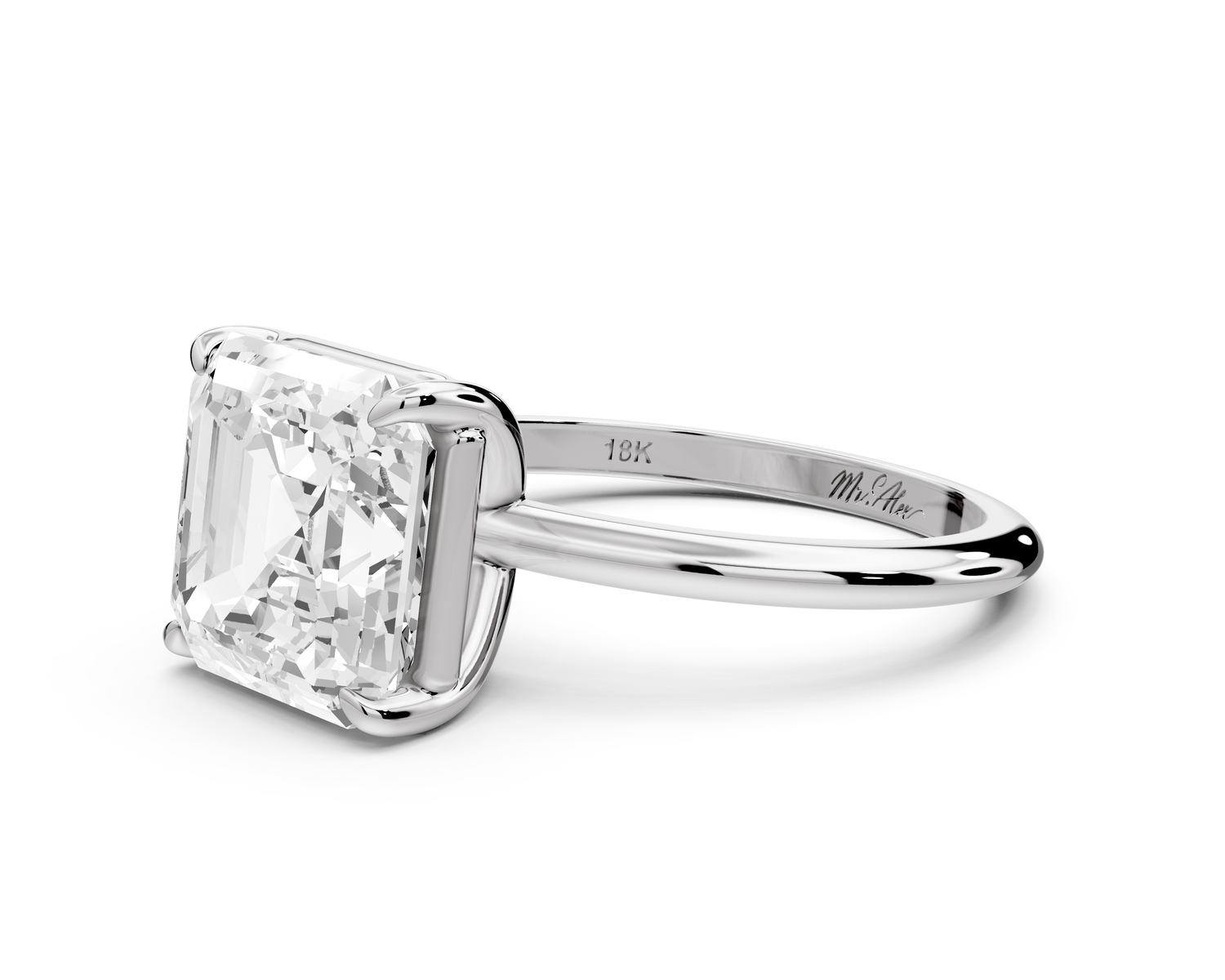 Odessa - 4ct 14k white gold asscher Knife Edge Solitaire Engagement Ring