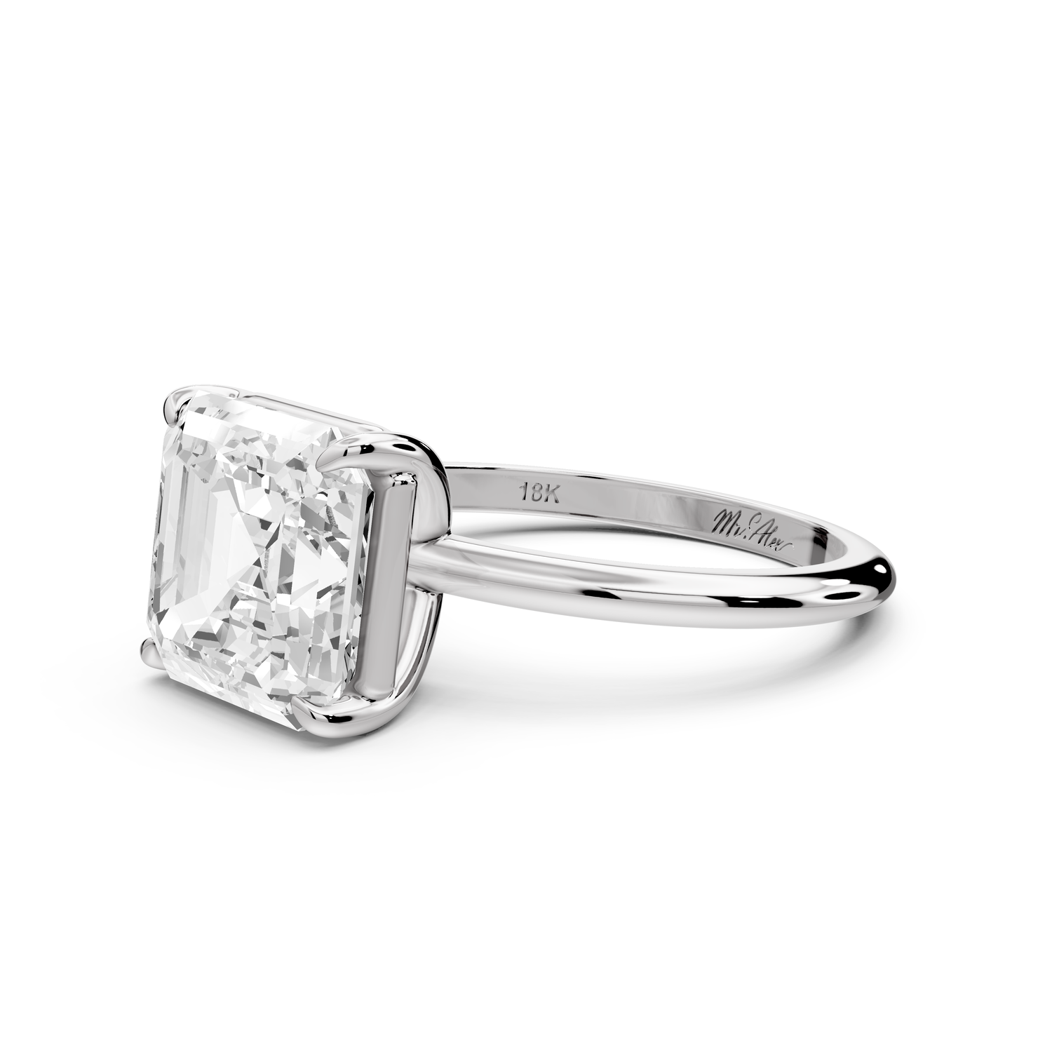 Odessa - 4ct 14k white gold asscher Knife Edge Solitaire Engagement Ring