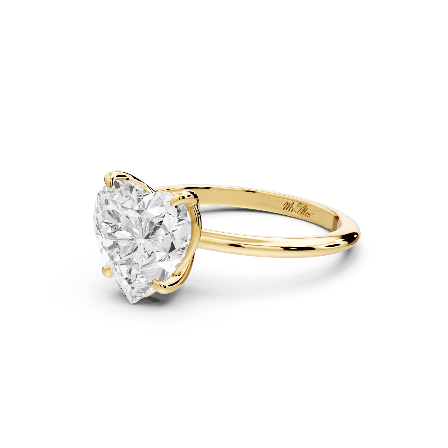Odessa - 4ct 14k yellow gold heart Knife Edge Solitaire Engagement Ring