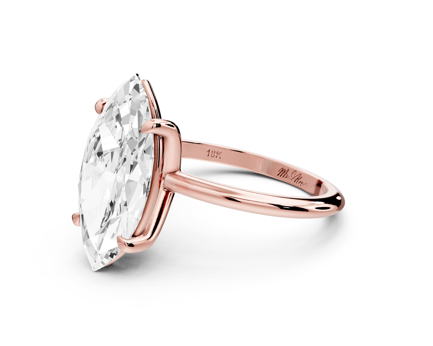 Odessa - 4ct 14k rose gold marquise Knife Edge Solitaire Engagement Ring