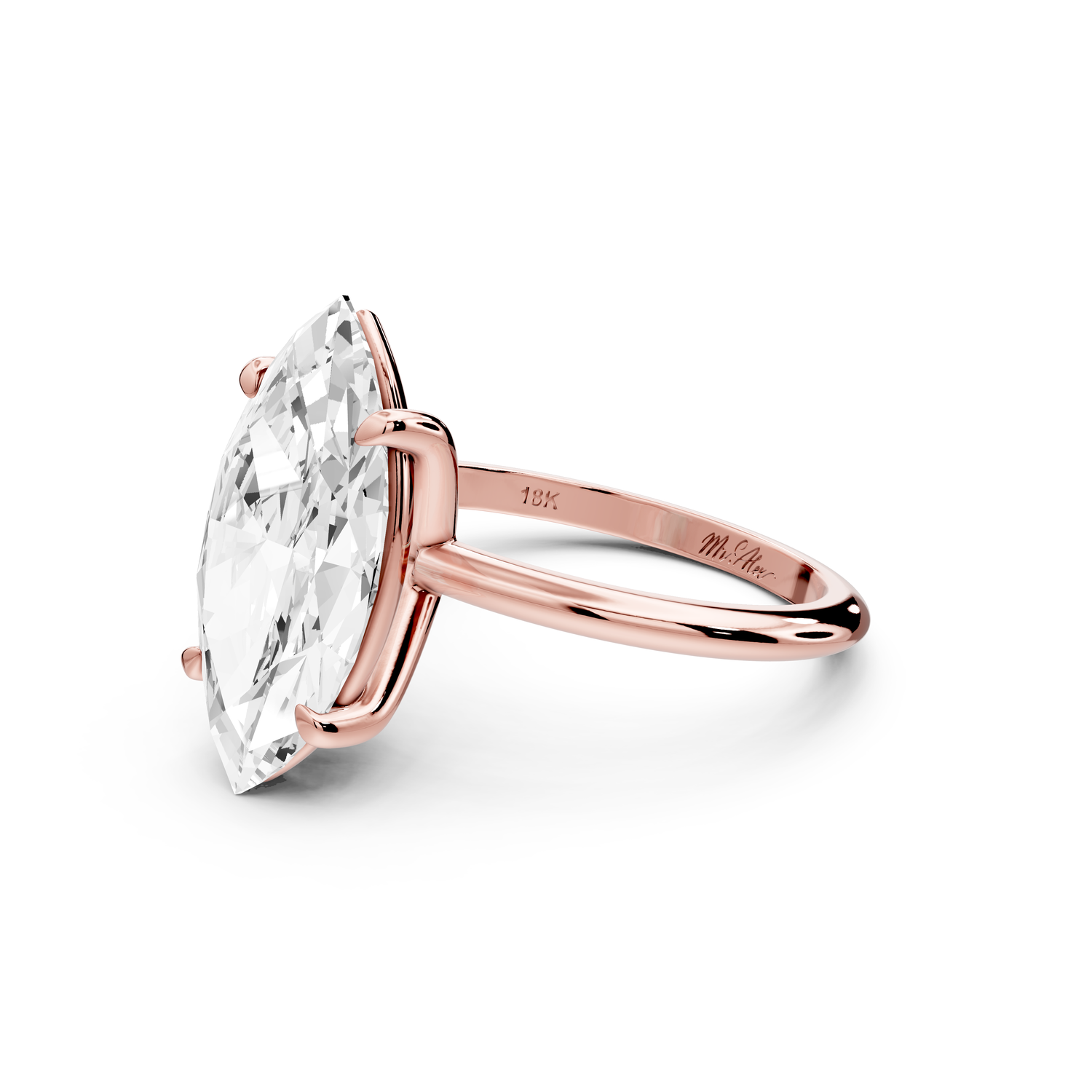 Odessa - 4ct 14k rose gold marquise Knife Edge Solitaire Engagement Ring