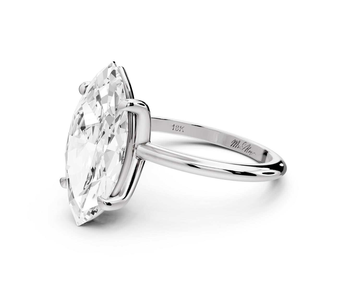 Odessa - 4ct 14k white gold marquise Knife Edge Solitaire Engagement Ring