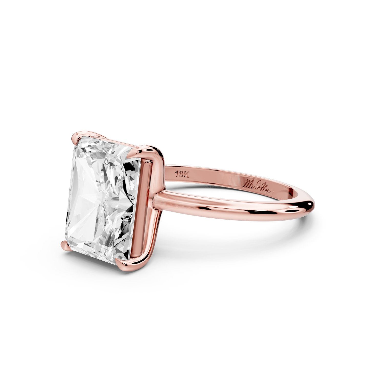 Odessa - 4ct 14k rose gold radiant Knife Edge Solitaire Engagement Ring