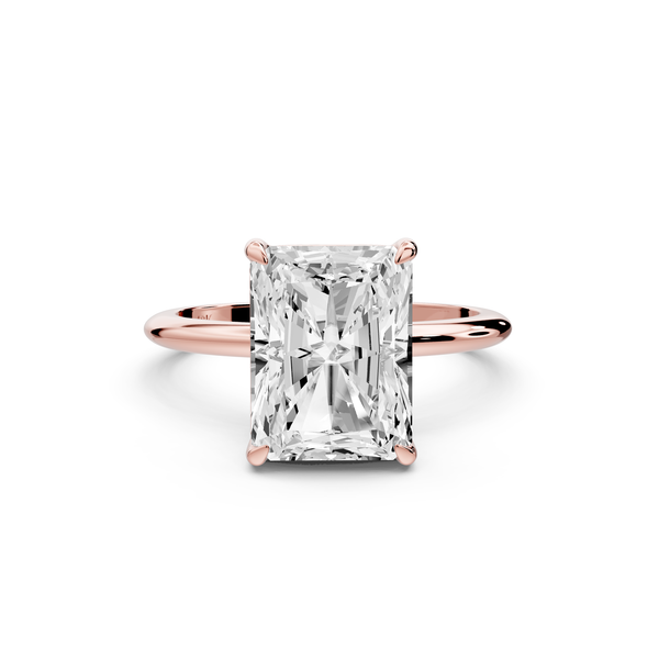 Odessa - 4ct 14k rose gold radiant Knife Edge Solitaire Engagement Ring